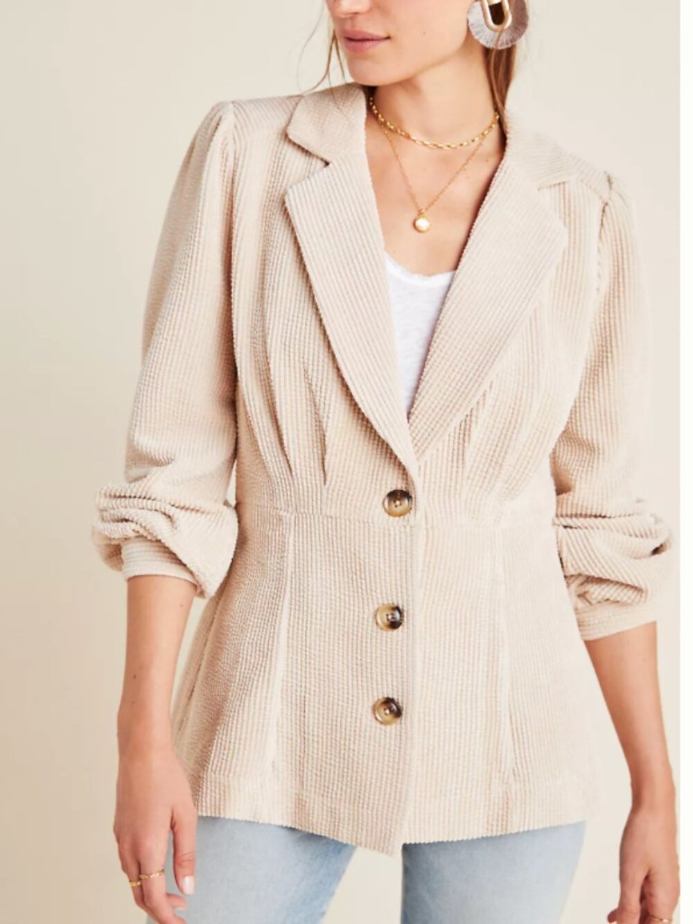 NWOT Current Air Anthropologie Size Small Beige Courtney Corduroy Blazer Jacket